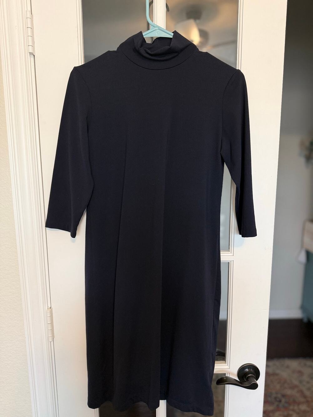 Vintage 90s Lands’ End Navy Turtleneck Dress XS Petite 2-4 Made USA
